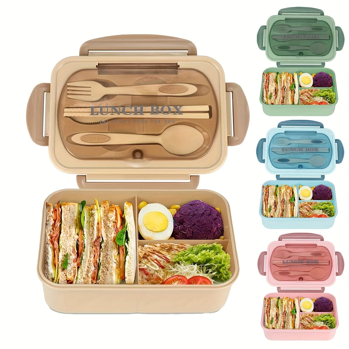 Insulated Bento Lunch Box with Utensils – 3-Compartment Leak-Resistant Lunch Container