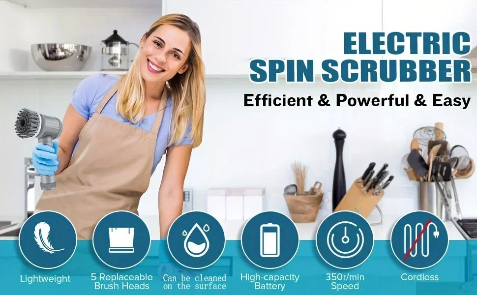 SpinSpark™ Cordless Electric Scrubber – 5 Cleaning Heads