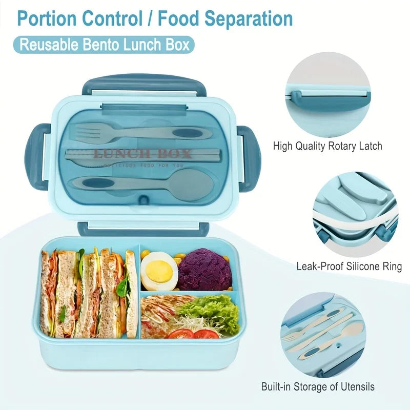 Insulated Bento Lunch Box with Utensils – 3-Compartment Leak-Resistant Lunch Container