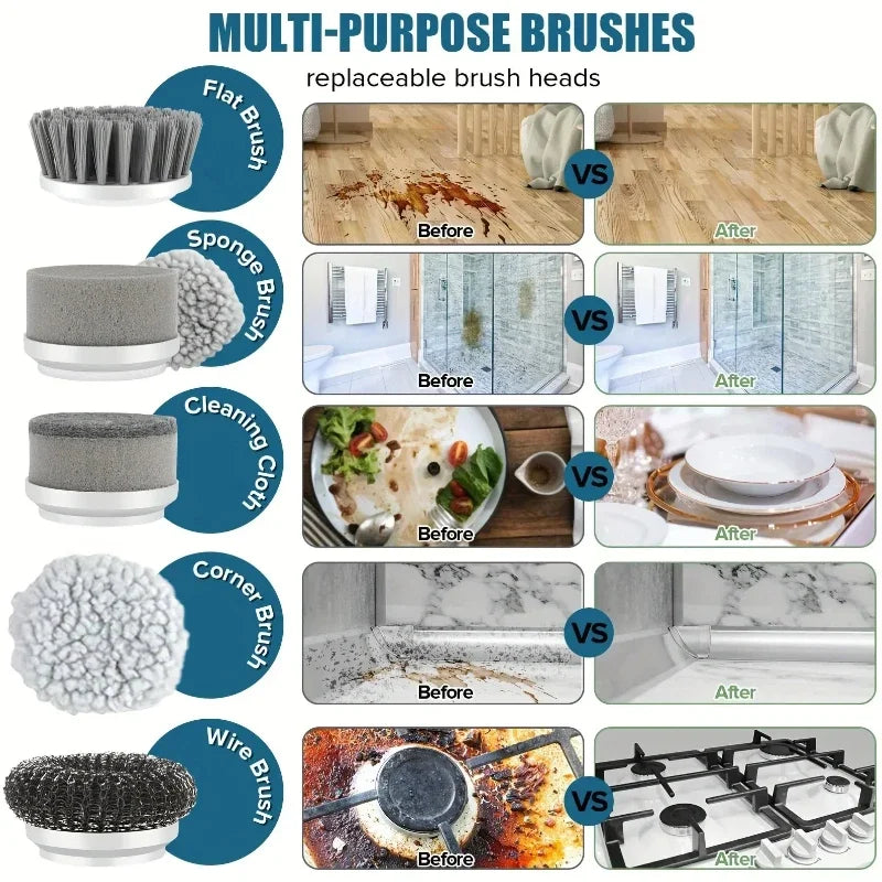 SpinSpark™ Cordless Electric Scrubber – 5 Cleaning Heads