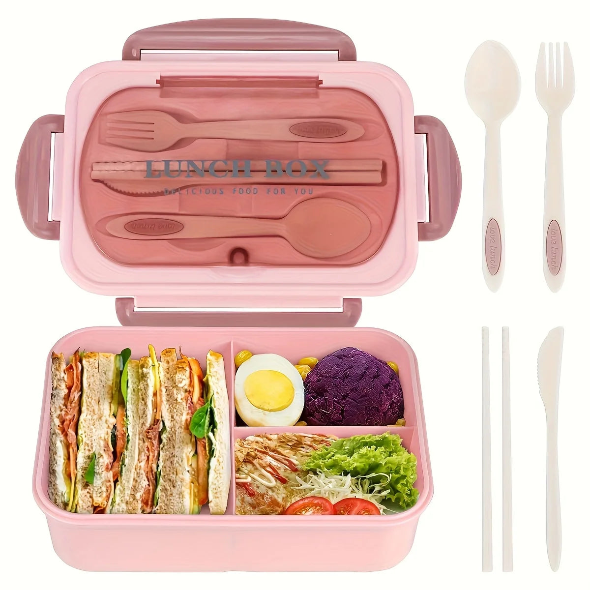 Insulated Bento Lunch Box with Utensils – 3-Compartment Leak-Resistant Lunch Container