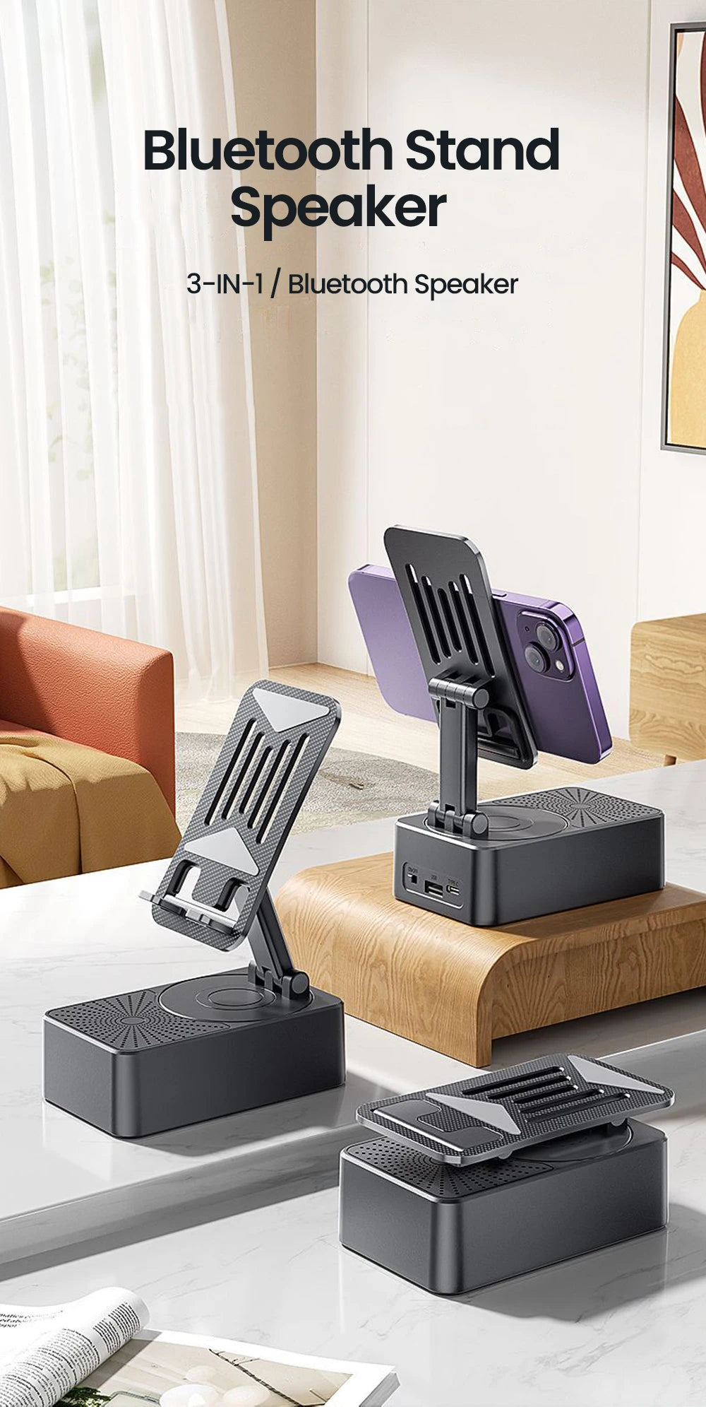 3-in-1 Bluetooth Speaker & Charging Phone Stand