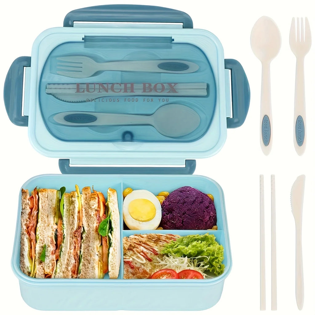 Insulated Bento Lunch Box with Utensils – 3-Compartment Leak-Resistant Lunch Container