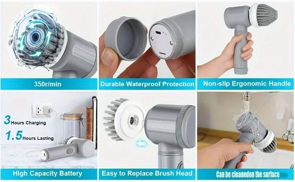 SpinSpark™ Cordless Electric Scrubber – 5 Cleaning Heads