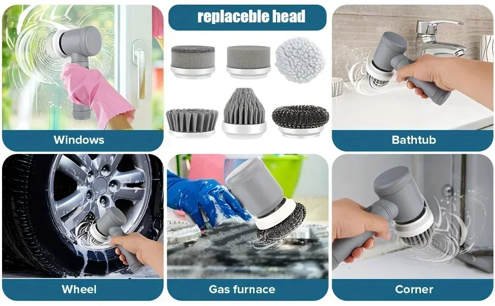 SpinSpark™ Cordless Electric Scrubber – 5 Cleaning Heads