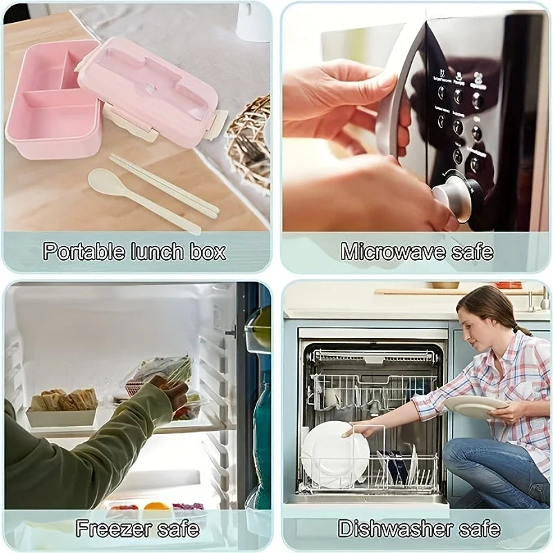 Insulated Bento Lunch Box with Utensils – 3-Compartment Leak-Resistant Lunch Container