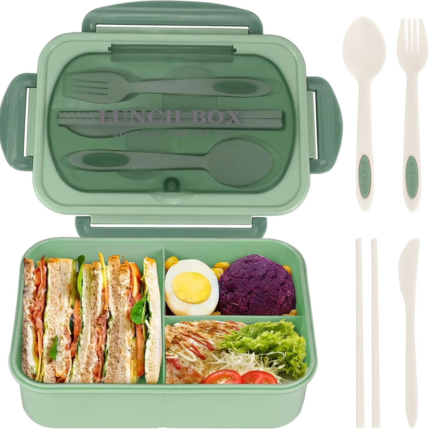 Insulated Bento Lunch Box with Utensils – 3-Compartment Leak-Resistant Lunch Container