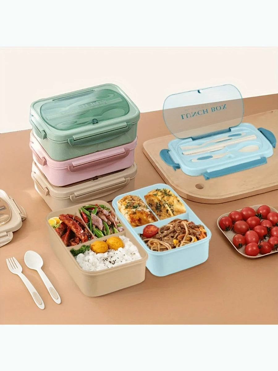 Insulated Bento Lunch Box with Utensils – 3-Compartment Leak-Resistant Lunch Container