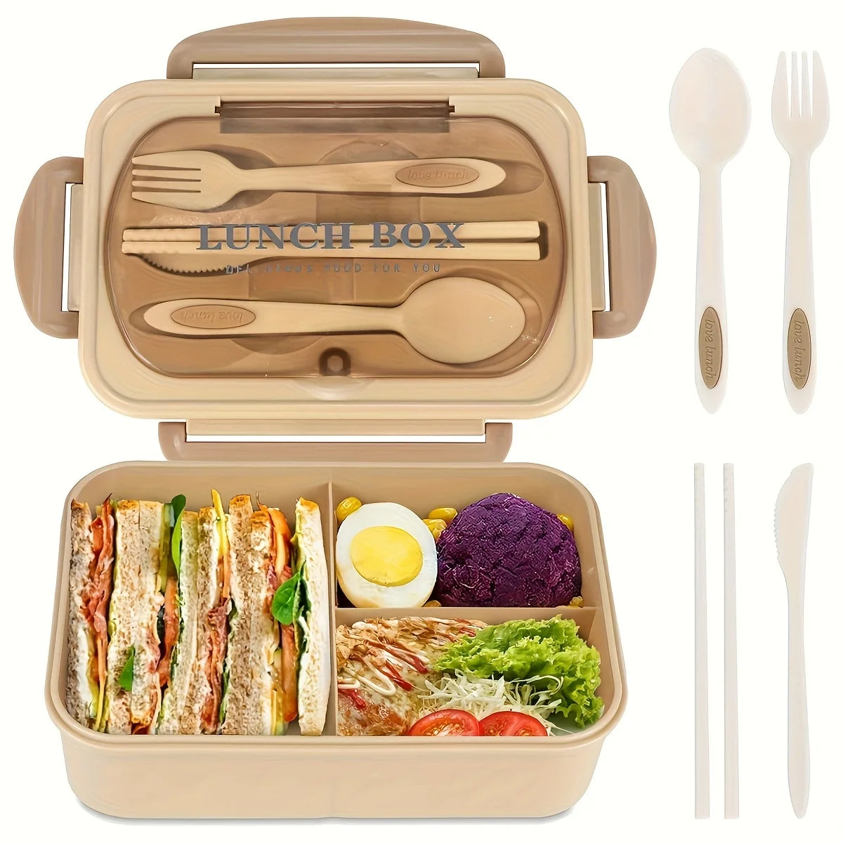 Insulated Bento Lunch Box with Utensils – 3-Compartment Leak-Resistant Lunch Container